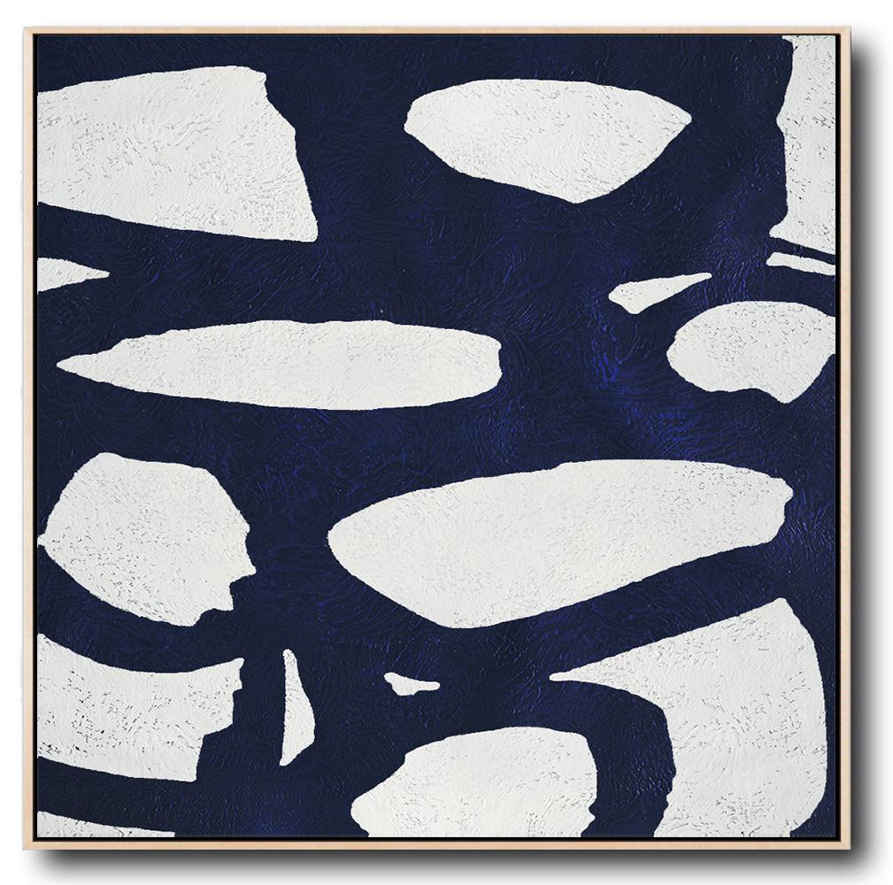 Buy Large Canvas Art Online - Hand Painted Navy Minimalist Painting On Canvas - Abstract Prints Large